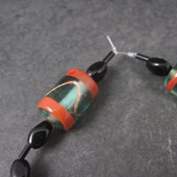 Vintage Handmade Green Orange Venetian Glass Bead Strand