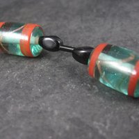 Vintage Handmade Green Orange Venetian Glass Bead Strand