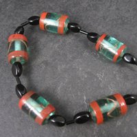 Vintage Handmade Green Orange Venetian Glass Bead Strand