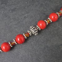 Red Glass and Crystal Bead Bracelet 7.5 Inches