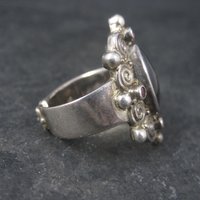 Vintage Sajen Black Mother of Pearl Ruby Ring Size 8