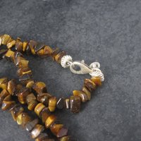 Vintage Sterling Opera Length Tigers Eye Bead Necklace 40 Inches