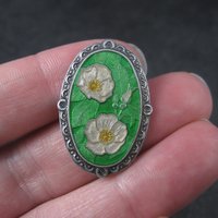 Vintage Enamel Floral Lapel Pin J&W Canada