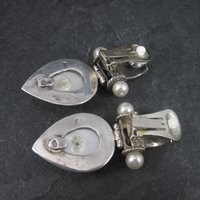 Large Sterling Amethyst Faux Pearl Clip On Earrings