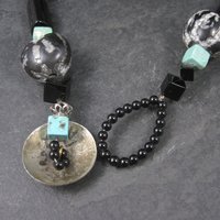 Estate Southwestern Sterling Turquoise Kukui Nut Necklace 20 Inches