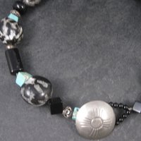 Estate Southwestern Sterling Turquoise Kukui Nut Necklace 20 Inches