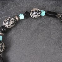 Estate Southwestern Sterling Turquoise Kukui Nut Necklace 20 Inches