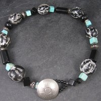 Estate Southwestern Sterling Turquoise Kukui Nut Necklace 20 Inches