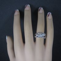 Vintage Sterling Diamond Leaf Ring Size 7