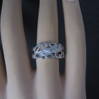 Vintage Sterling Diamond Leaf Ring Size 7