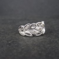 Vintage Sterling Diamond Leaf Ring Size 7
