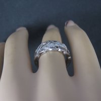 Vintage Sterling Diamond Leaf Ring Size 7