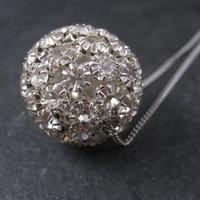 Large Vintage Rhinestone Disco Ball Bead Pendant Necklace