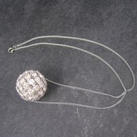 Large Vintage Rhinestone Disco Ball Bead Pendant Necklace