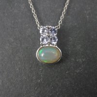 Vintage Sterling Opal Tanzanite Pendant Necklace