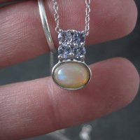 Vintage Sterling Opal Tanzanite Pendant Necklace