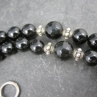 Vintage Sterling Black Crystal Onyx Bead Necklace 19.5 Inches