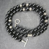 Vintage Sterling Black Crystal Onyx Bead Necklace 19.5 Inches