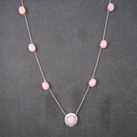 Vintage Sterling Pink Opal White Topaz Halo Necklace 24 Inches