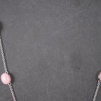 Vintage Sterling Pink Opal White Topaz Halo Necklace 24 Inches