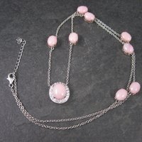 Vintage Sterling Pink Opal White Topaz Halo Necklace 24 Inches