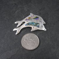 Vintage Alpaca Mexico Abalone Dolphin Brooch