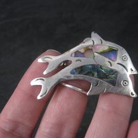 Vintage Alpaca Mexico Abalone Dolphin Brooch