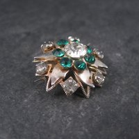 Vintage Starburst Green Rhinestone Brooch Pin