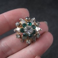 Vintage Starburst Green Rhinestone Brooch Pin