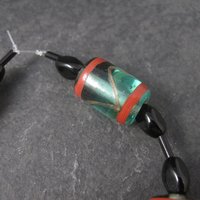 Vintage Handmade Green Orange Venetian Glass Bead Strand