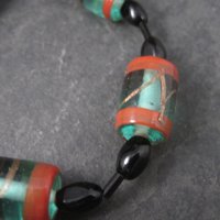Vintage Handmade Green Orange Venetian Glass Bead Strand