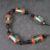 Vintage Handmade Green Orange Venetian Glass Bead Strand