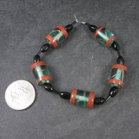 Vintage Handmade Green Orange Venetian Glass Bead Strand