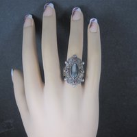 Vintage Sajen Black Mother of Pearl Ruby Ring Size 8