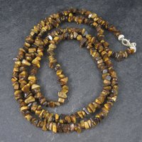 Vintage Sterling Opera Length Tigers Eye Bead Necklace 40 Inches