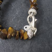 Vintage Sterling Opera Length Tigers Eye Bead Necklace 40 Inches