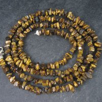 Vintage Sterling Opera Length Tigers Eye Bead Necklace 40 Inches