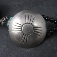 Estate Southwestern Sterling Turquoise Kukui Nut Necklace 20 Inches