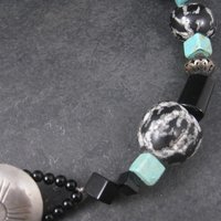 Estate Southwestern Sterling Turquoise Kukui Nut Necklace 20 Inches