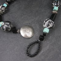 Estate Southwestern Sterling Turquoise Kukui Nut Necklace 20 Inches