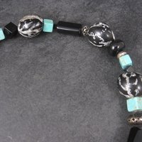 Estate Southwestern Sterling Turquoise Kukui Nut Necklace 20 Inches