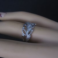 Vintage Sterling Diamond Leaf Ring Size 7