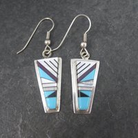 Vintage Southwestern Sterling Turquoise Inlay Earrings