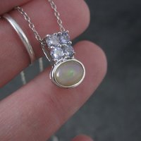 Vintage Sterling Opal Tanzanite Pendant Necklace