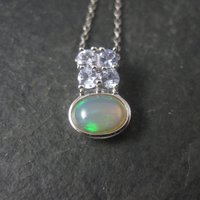 Vintage Sterling Opal Tanzanite Pendant Necklace