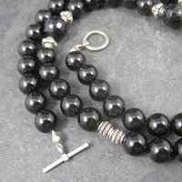 Vintage Sterling Black Crystal Onyx Bead Necklace 19.5 Inches