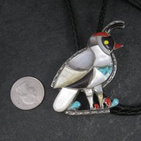 Large Vintage Southwestern Sterling Inlay Quail Bolo Tie