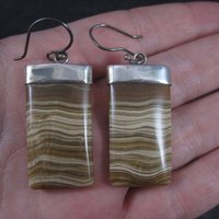Vintage Sterling Brown Banded Agate Earrings
