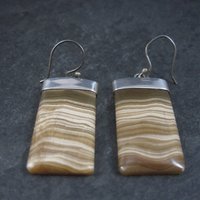 Vintage Sterling Brown Banded Agate Earrings