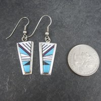 Vintage Southwestern Sterling Turquoise Inlay Earrings